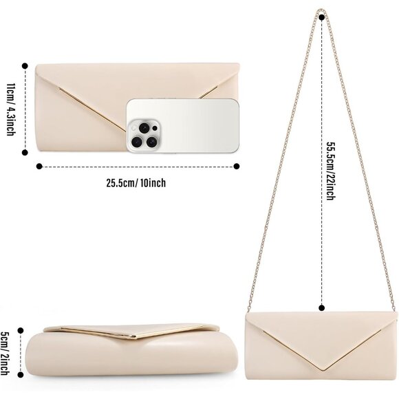 Women's Nude Clutch Purses Sparkling Envelope Evening Bag Detachable Chain - Picture 6 of 7